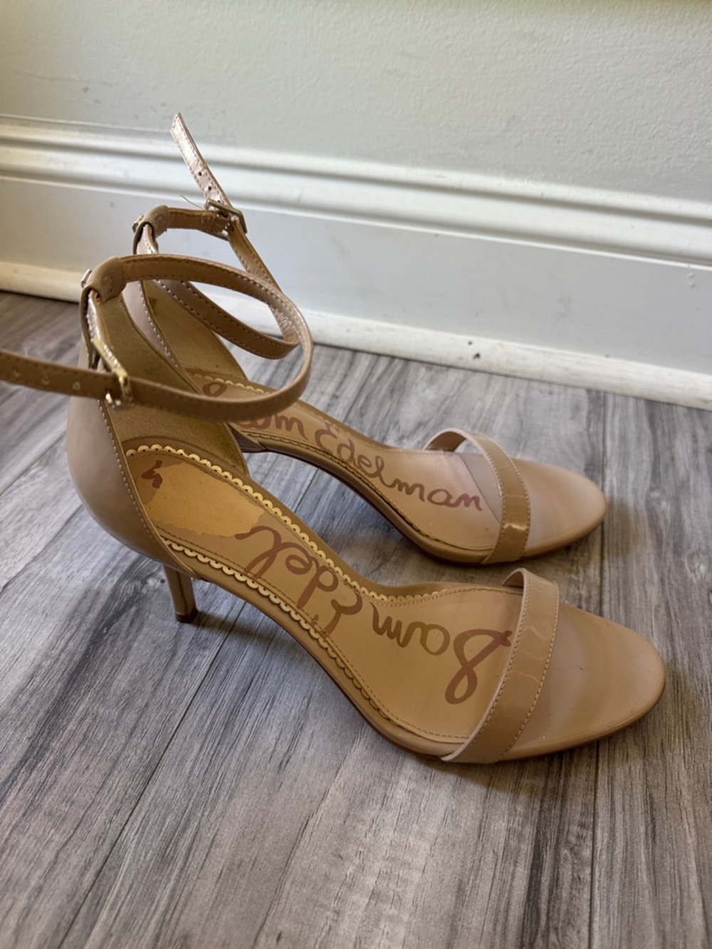 Sam Edelman Beige Ankle-Strap Kitten Heels 7.5
